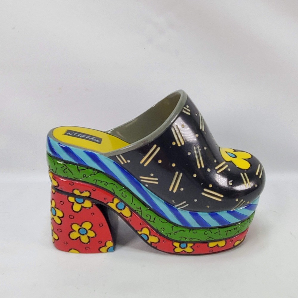 Romero Britto Platform Shoe Figurine 2011 Giftcraft Pop Art Floral Multicolor